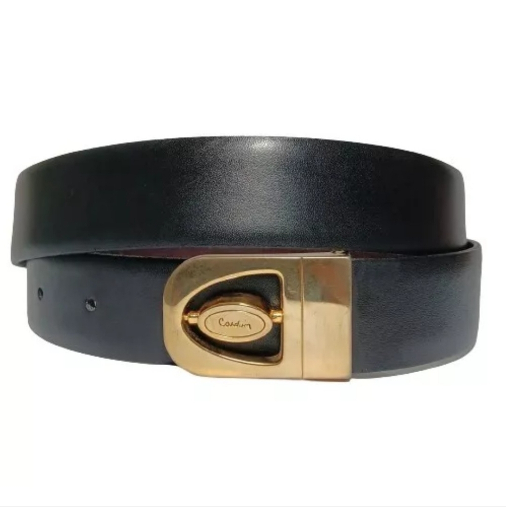 Vintage Pierre Cardin Belt Reversible Brown Black Leather Sz 34 Removable Buckle